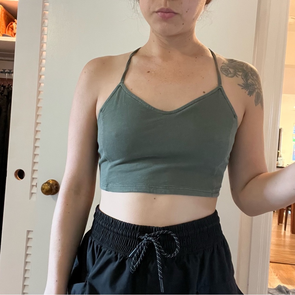 Olive green crop top tank strappy aeo